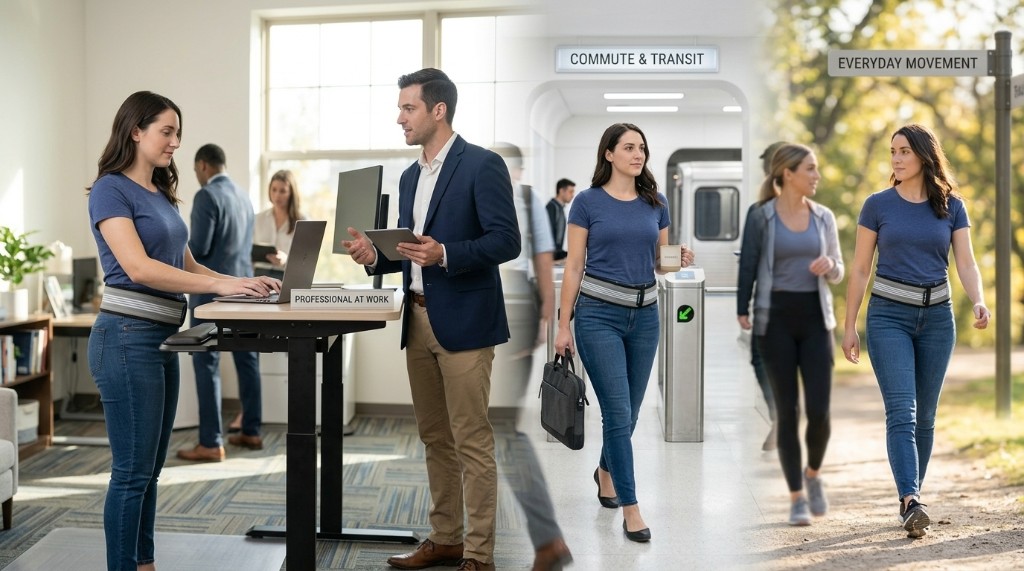 Dainely belt worn at work, during commute, and everyday movement